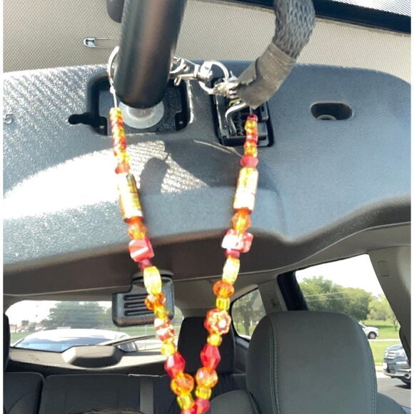 Beaded Suncatcher Rearview Mirror Car Charm Yellow Orange Red Crystal Prism - Picture 6 of 10